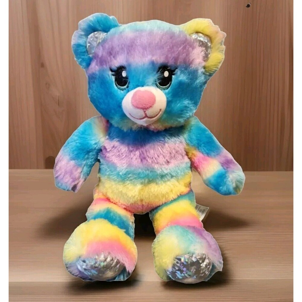 Build A Bear Rainbow Sparkle Teddy Bear 16" Great Condition Collectible